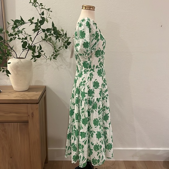 Rachel Parcell | Stencil Floral Eyelet Puff Sleeve Midi Dress Foliage Green - Picture 5 of 12